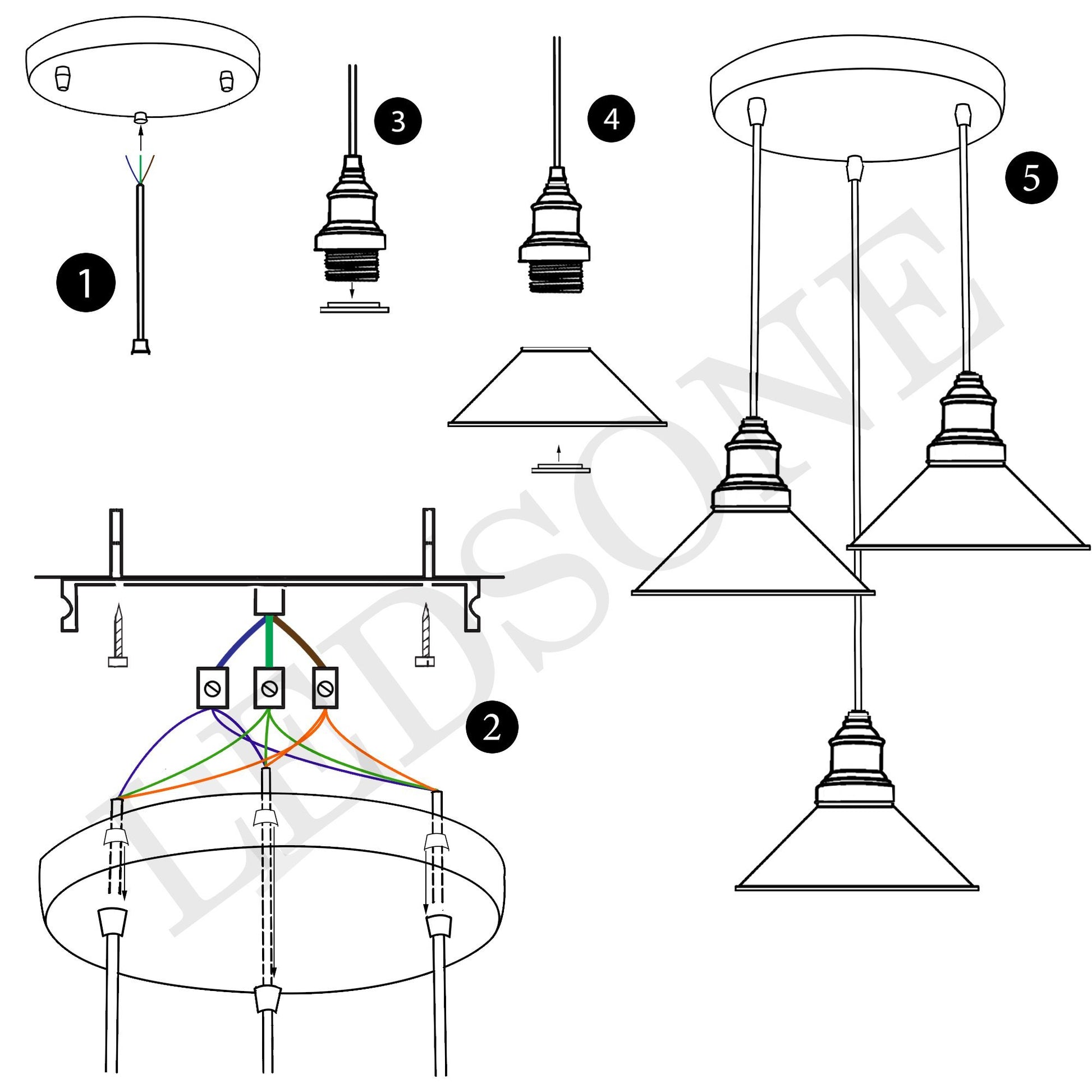 Black 3 Way Pendant Light Fixture Cone Shade Hanging Pendant Ceiling