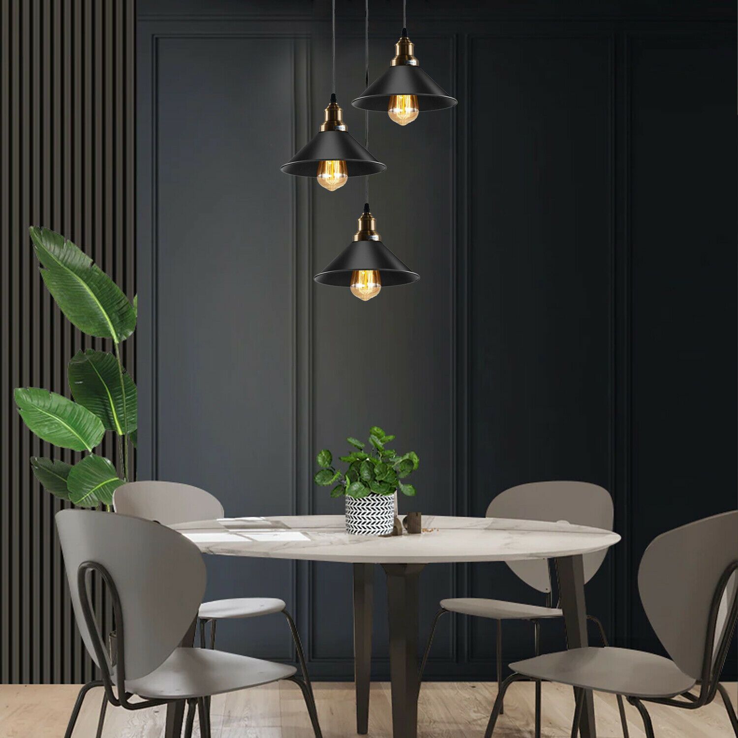Black 3 Way Pendant Light Fixture Cone Shade Hanging Pendant Ceiling