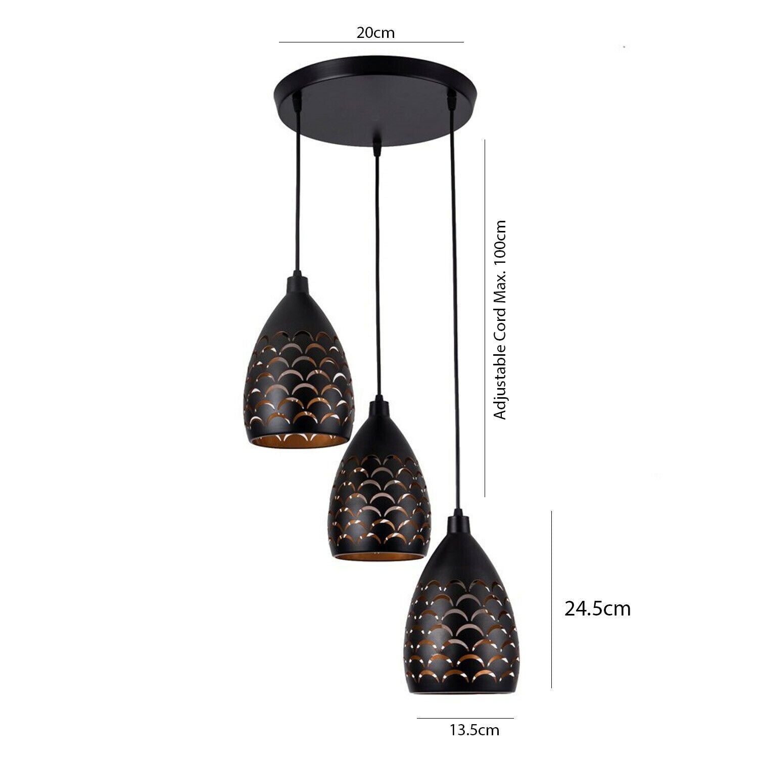 Luxury Pendant Cluster Light Fitting Lights Black Cage.