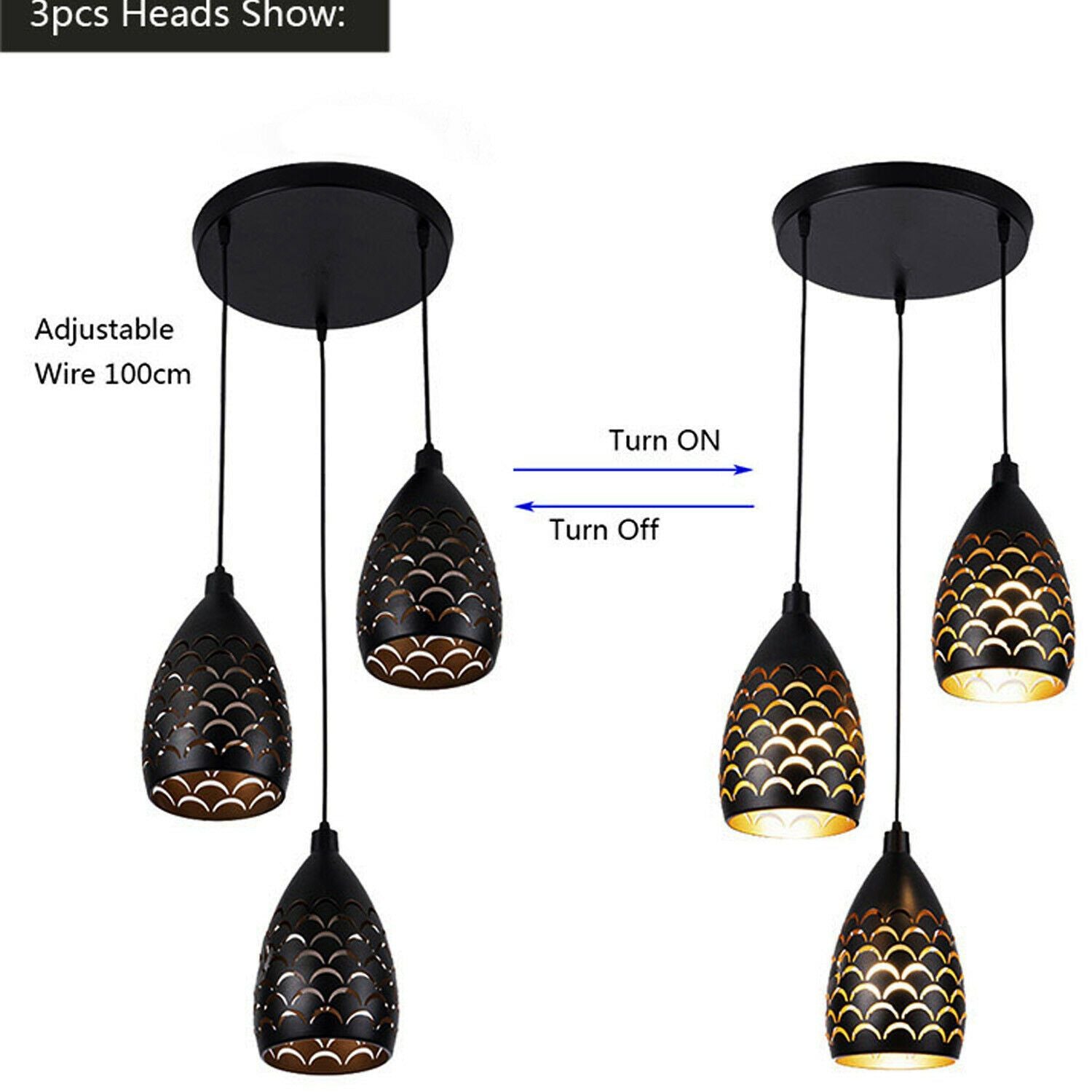 Luxury Pendant Cluster Light Fitting Lights Black Cage.