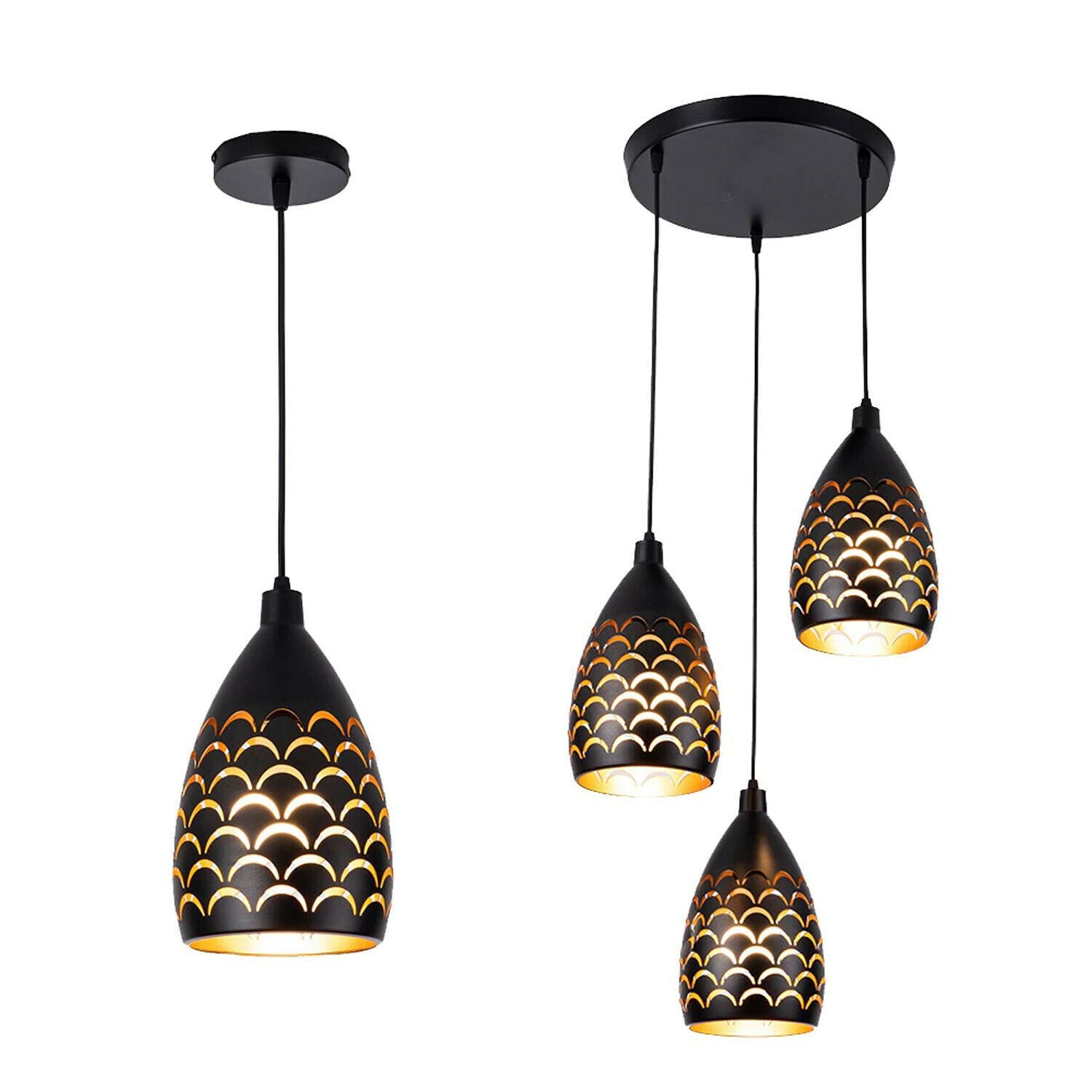 Luxury Pendant Cluster Light Fitting Lights Black Cage.