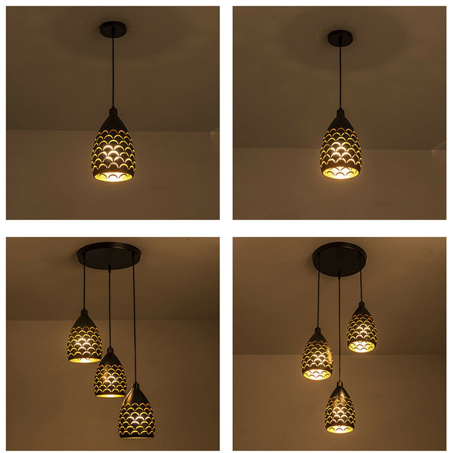 Luxury Pendant Cluster Light Fitting Lights Black Cage.