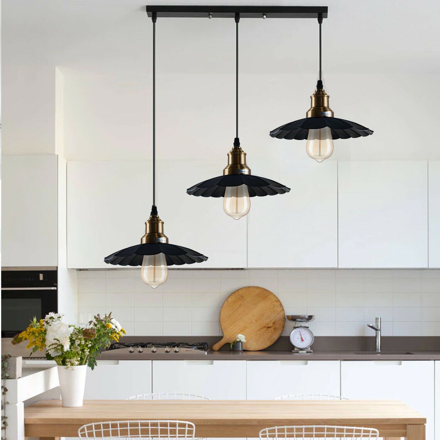 Black 3 Pendant Light with Gold holder~1487