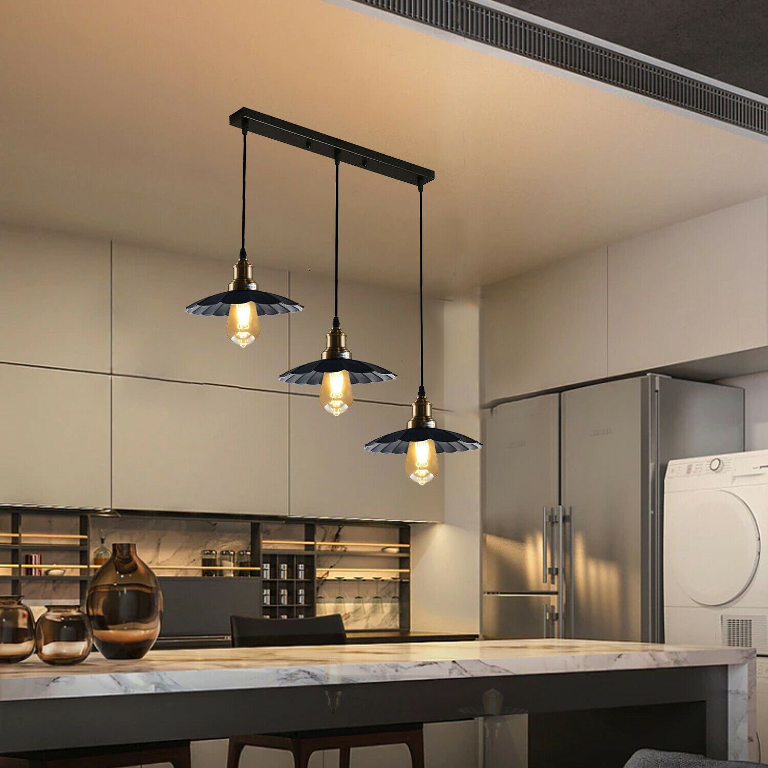 Black 3 Pendant Light with Gold holder~1487