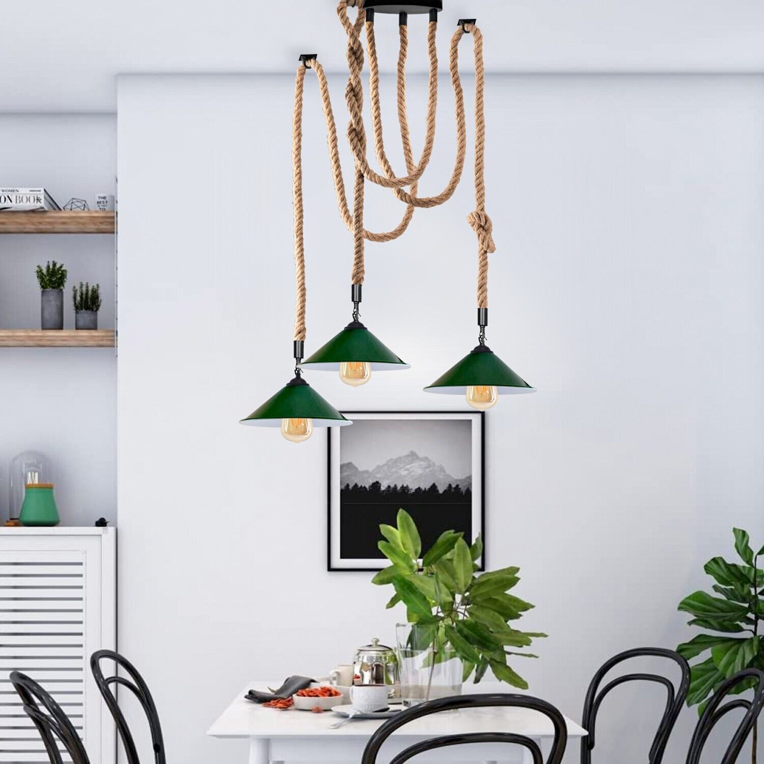 Industrial vintage Retro 3 Head Hemp  Spider Chandelier  Cone Green