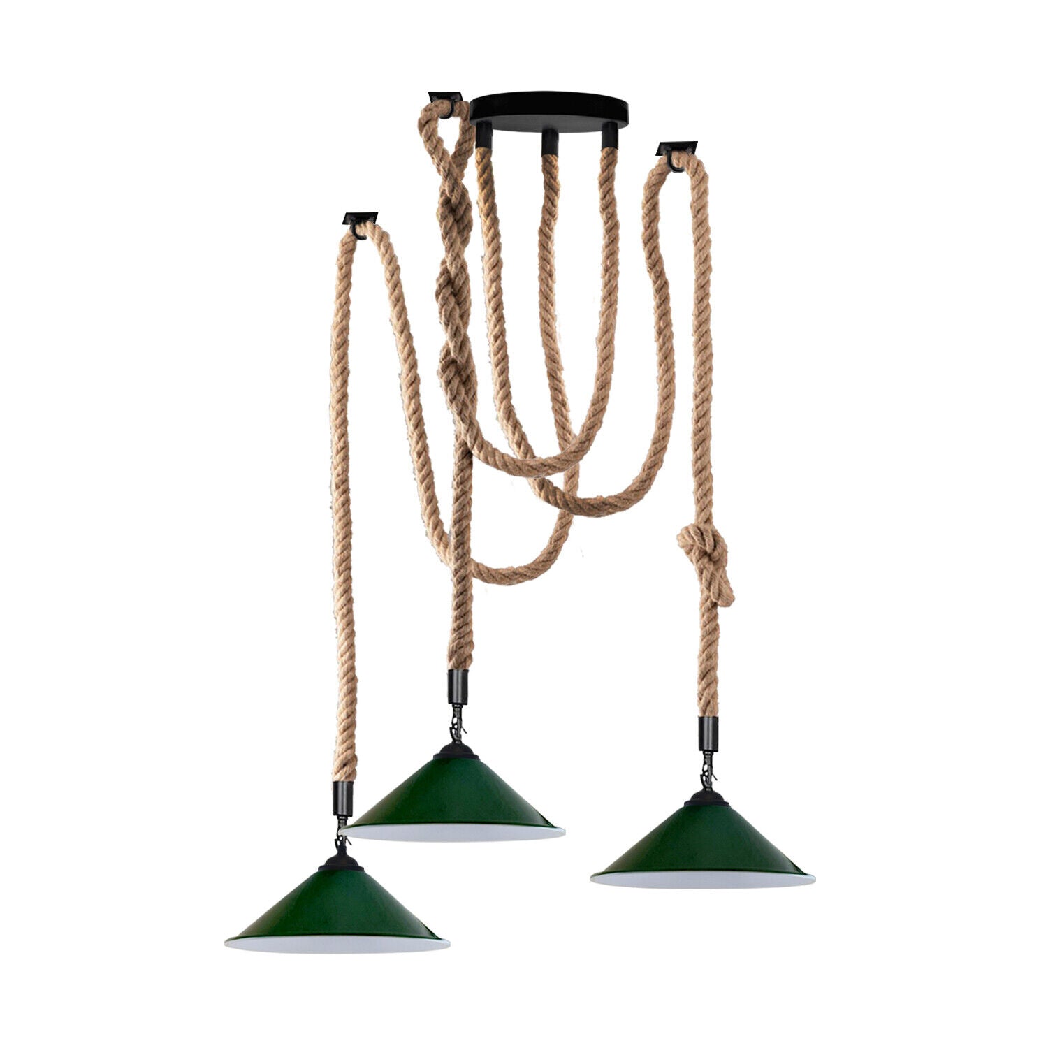 Industrial vintage Retro 3 Head Hemp  Spider Chandelier  Cone Green