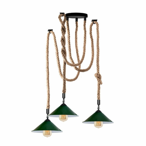 Industrial vintage Retro 3 Head Hemp  Spider Chandelier  Cone Green