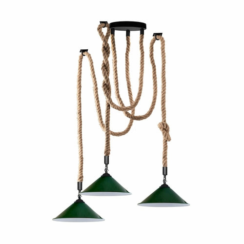 Industrial vintage Retro 3 Head Hemp  Spider Chandelier  Cone Green