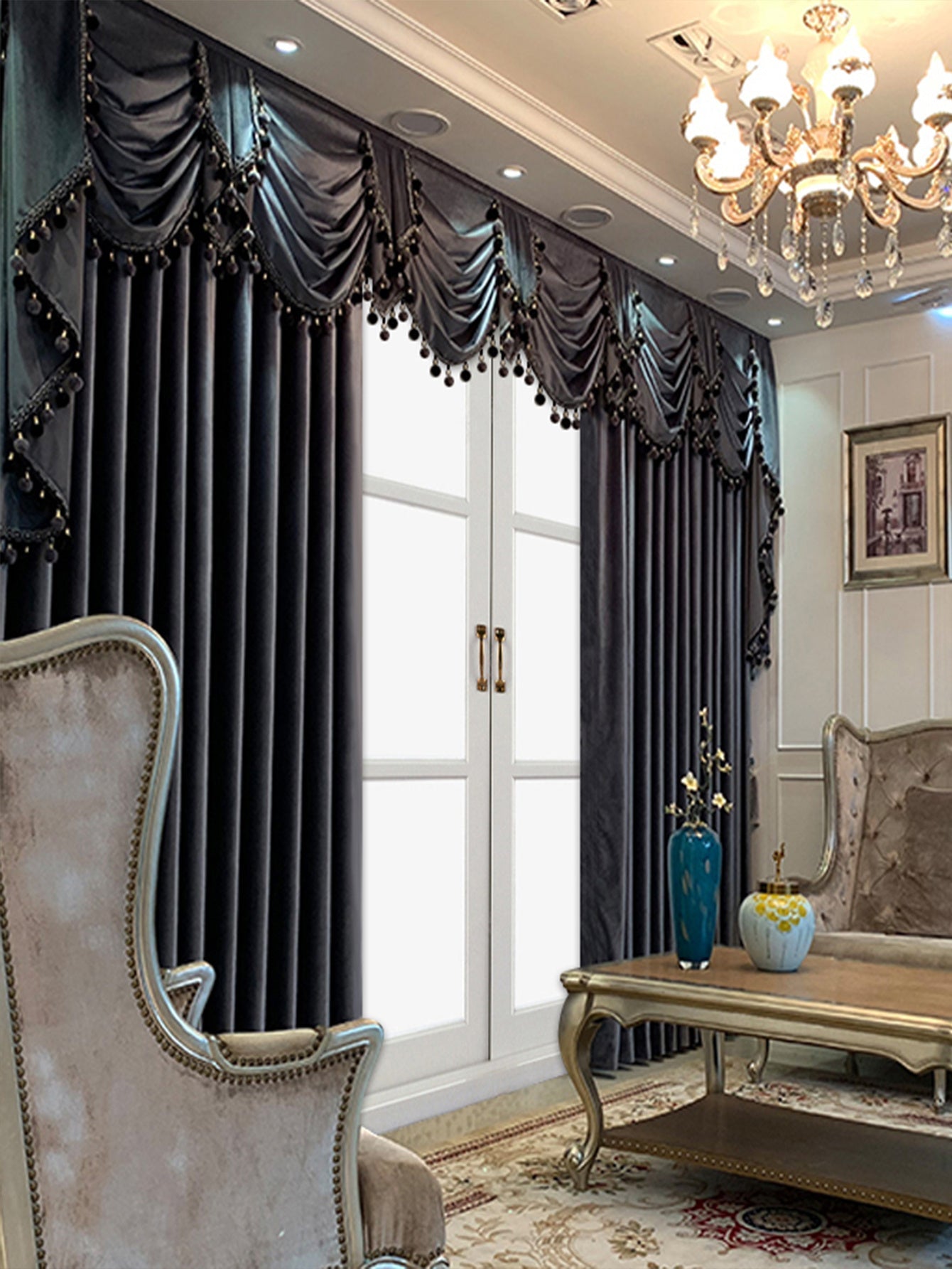 NoirÉlégance™ – Velvet Blackout Curtains for Luxury Villas & Interiors
