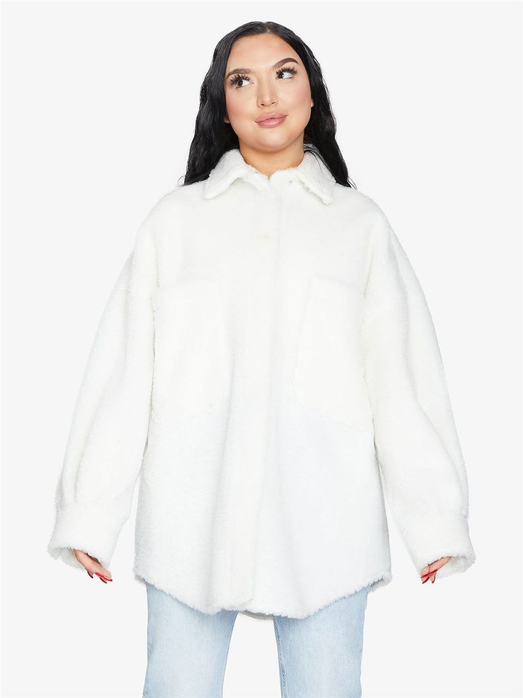 Oversized Borg Teddy Shacket with Patch Pockets