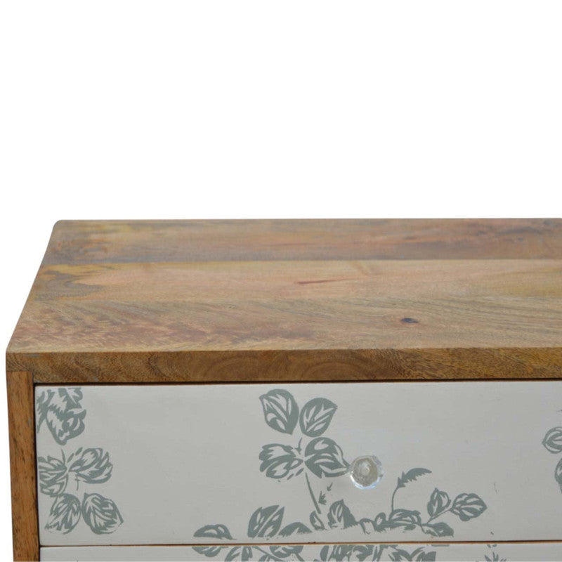 Green Floral Screen Printed Bedside