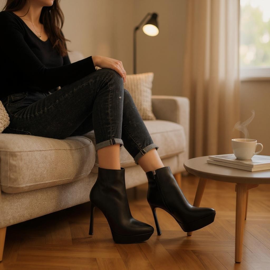 Yons elegant high heel ankle boots, black