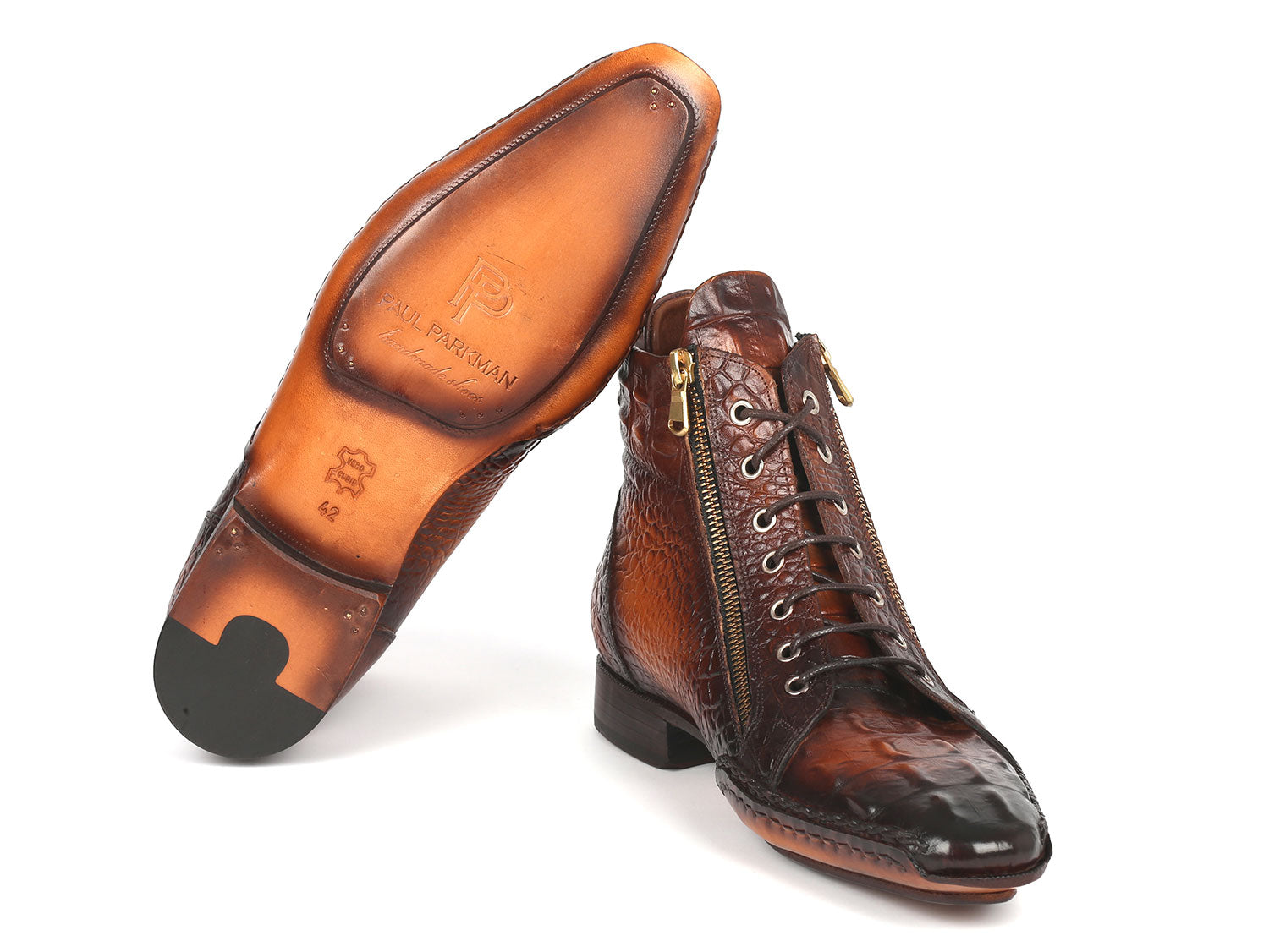 Paul Parkman Crocodile Textured Calfskin Handmade Zipper Boots
