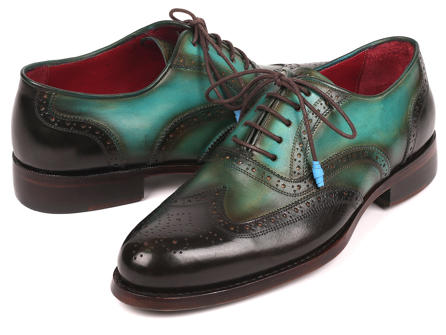 Paul Parkman Brown & Green Wingtip Oxfords Goodyear Welted