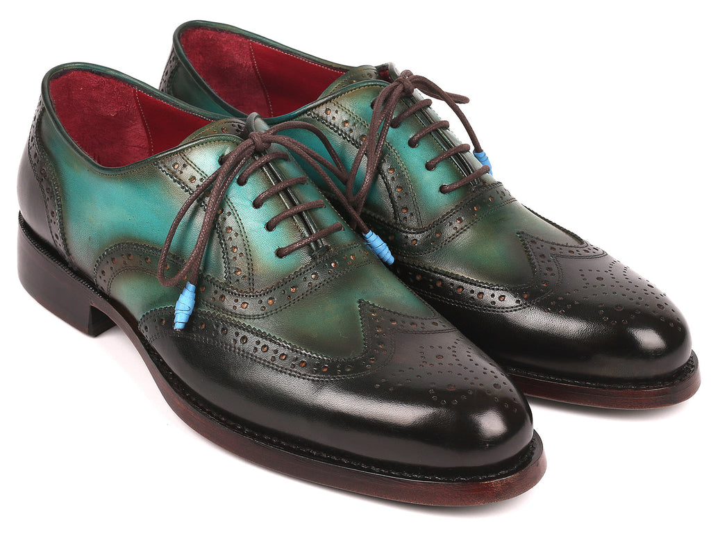 Paul Parkman Brown & Green Wingtip Oxfords Goodyear Welted