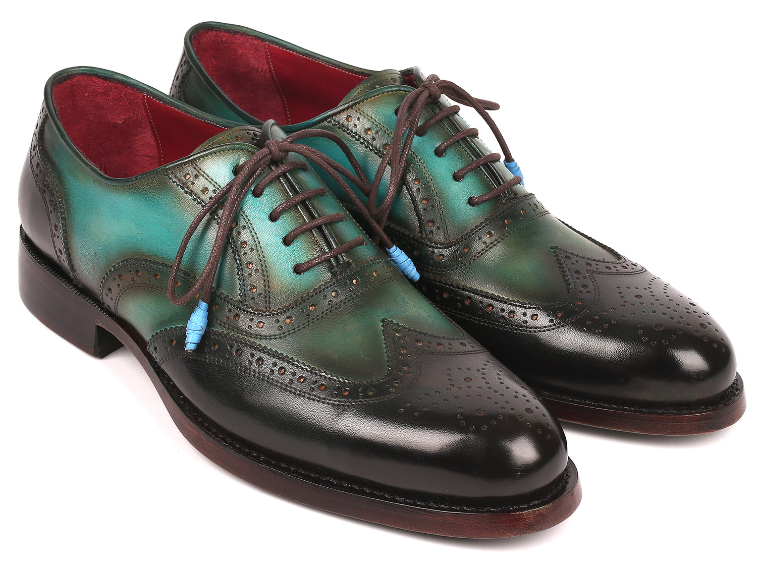 Paul Parkman Brown & Green Wingtip Oxfords Goodyear Welted