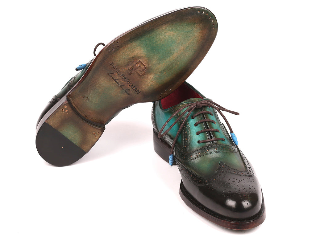 Paul Parkman Brown & Green Wingtip Oxfords Goodyear Welted