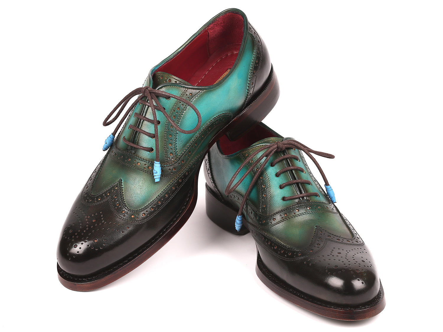 Paul Parkman Brown & Green Wingtip Oxfords Goodyear Welted