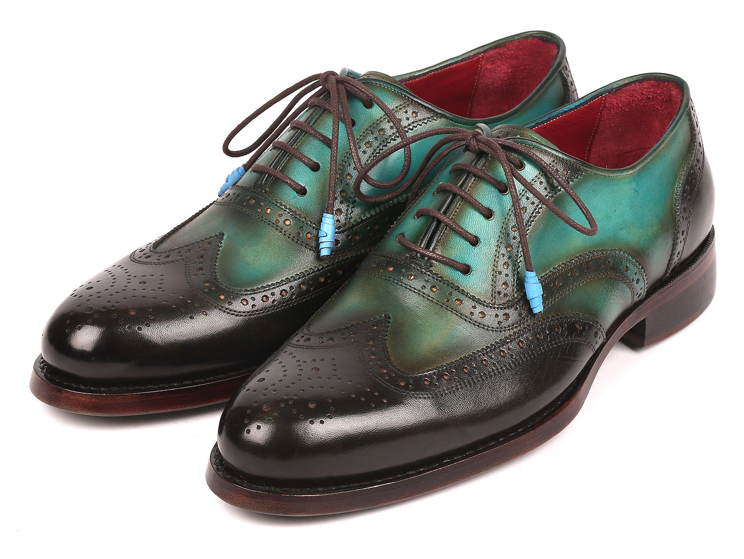 Paul Parkman Brown & Green Wingtip Oxfords Goodyear Welted