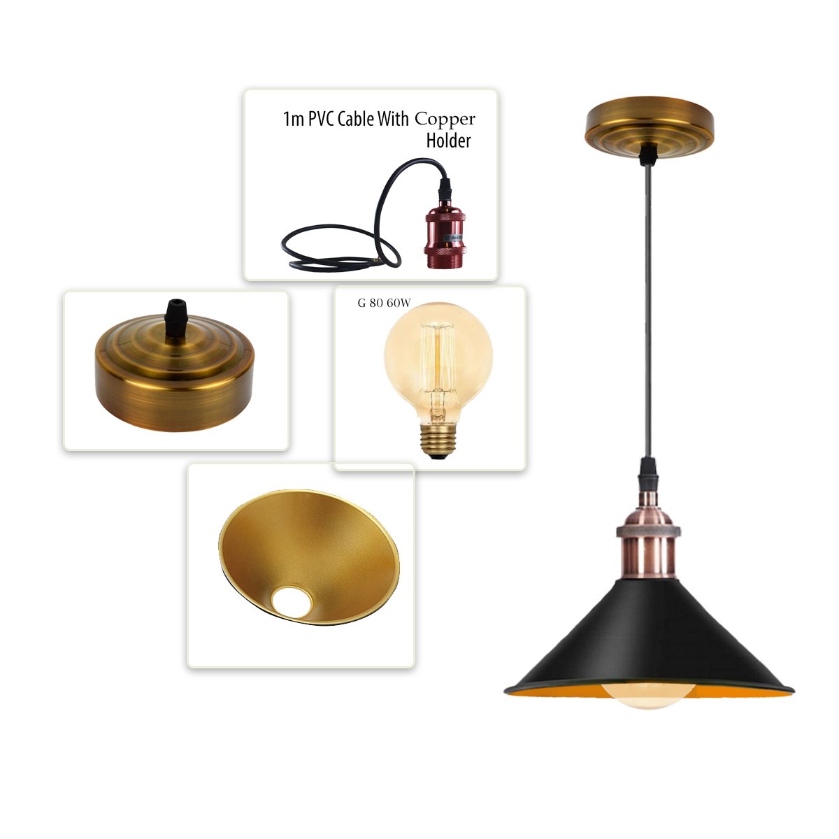 Modern Black Pendant Lamp Vintage Industrial Metal Cone Ceiling Light