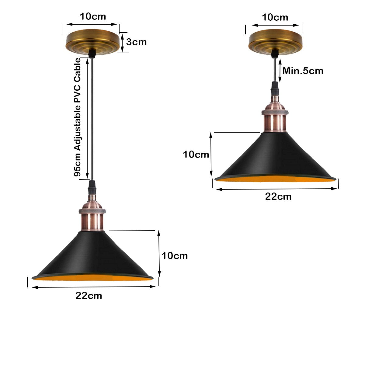 Modern Black Pendant Lamp Vintage Industrial Metal Cone Ceiling Light