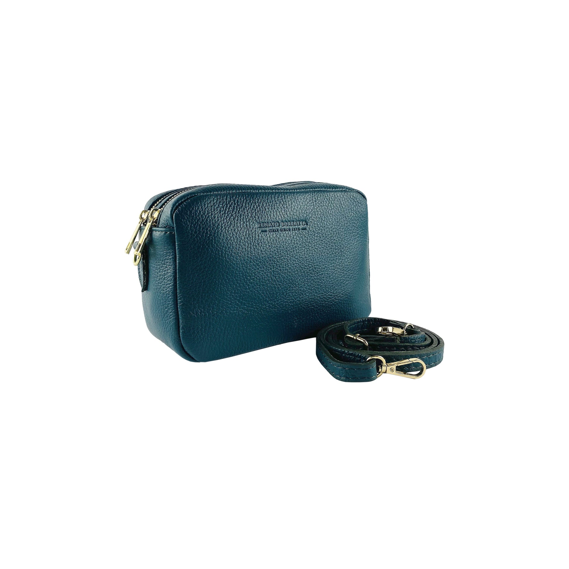 Women’s Double-Zip Leather Crossbody Bag – Made in Italy