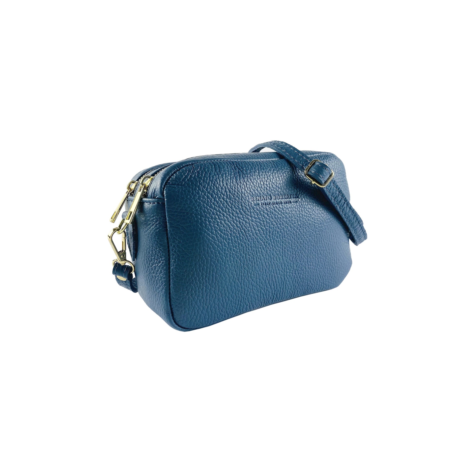 Women's Double Zip Shoulder Bag in Genuine Leather Made in Italy.
