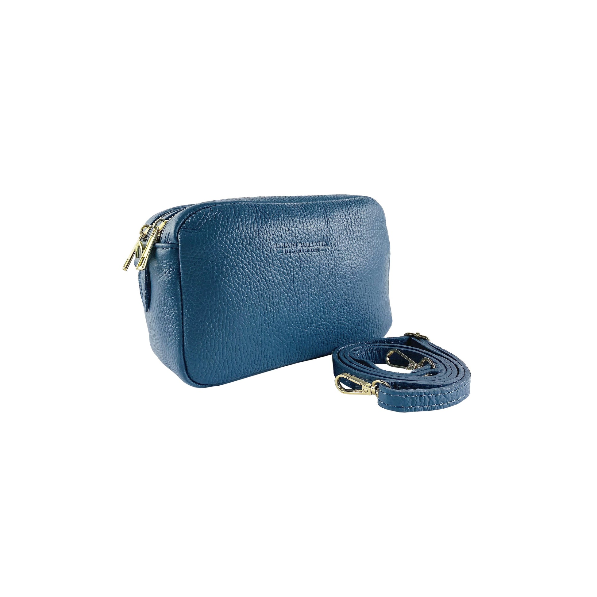Women's Double Zip Shoulder Bag in Genuine Leather Made in Italy.
