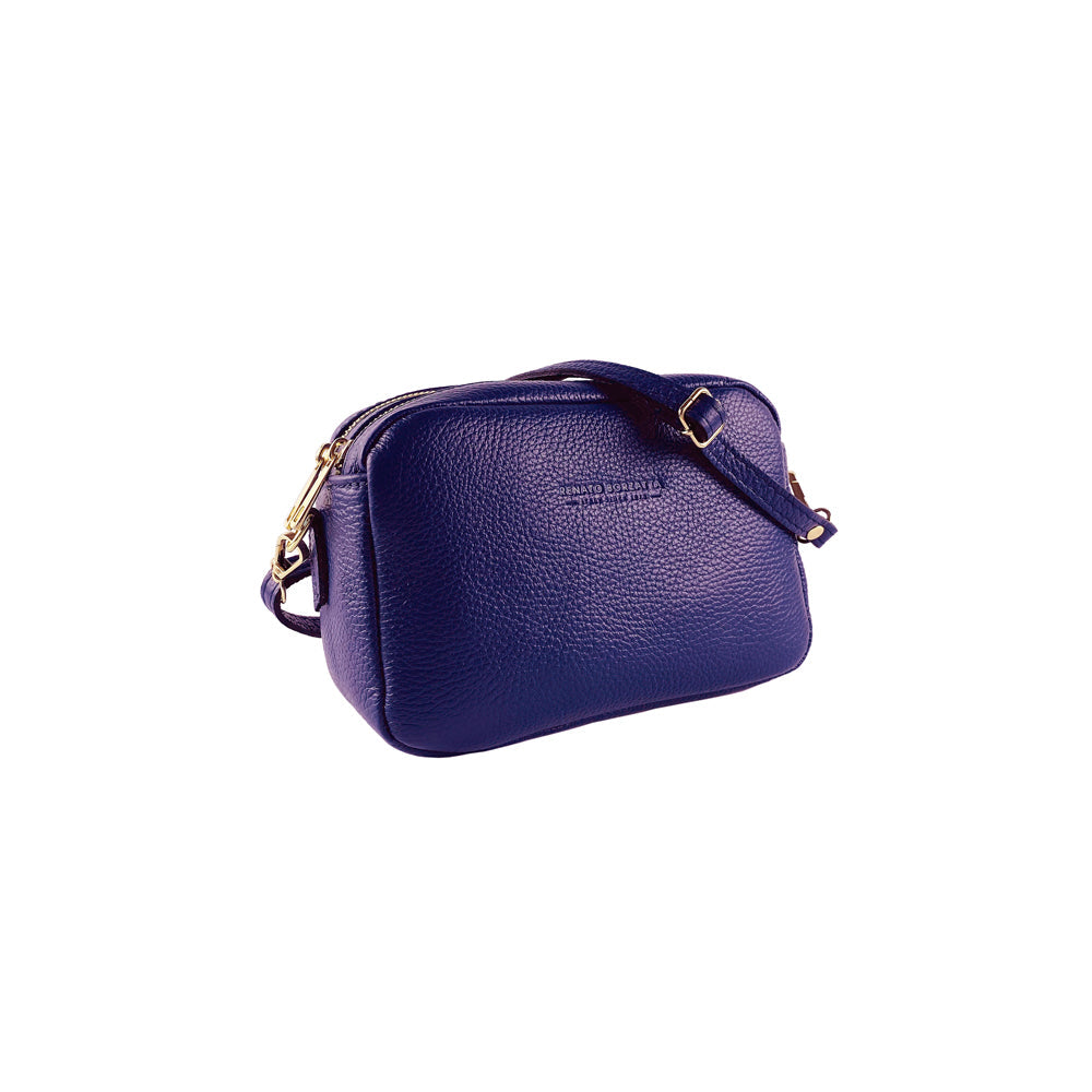 Women's Double Zip Shoulder Bag in Genuine Leather Made in Italy.