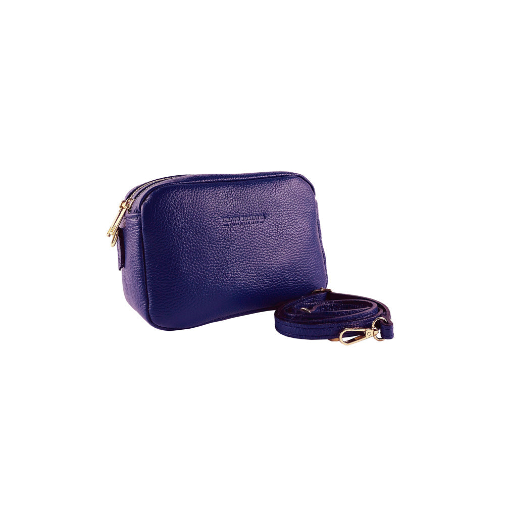 Women's Double Zip Shoulder Bag in Genuine Leather Made in Italy.