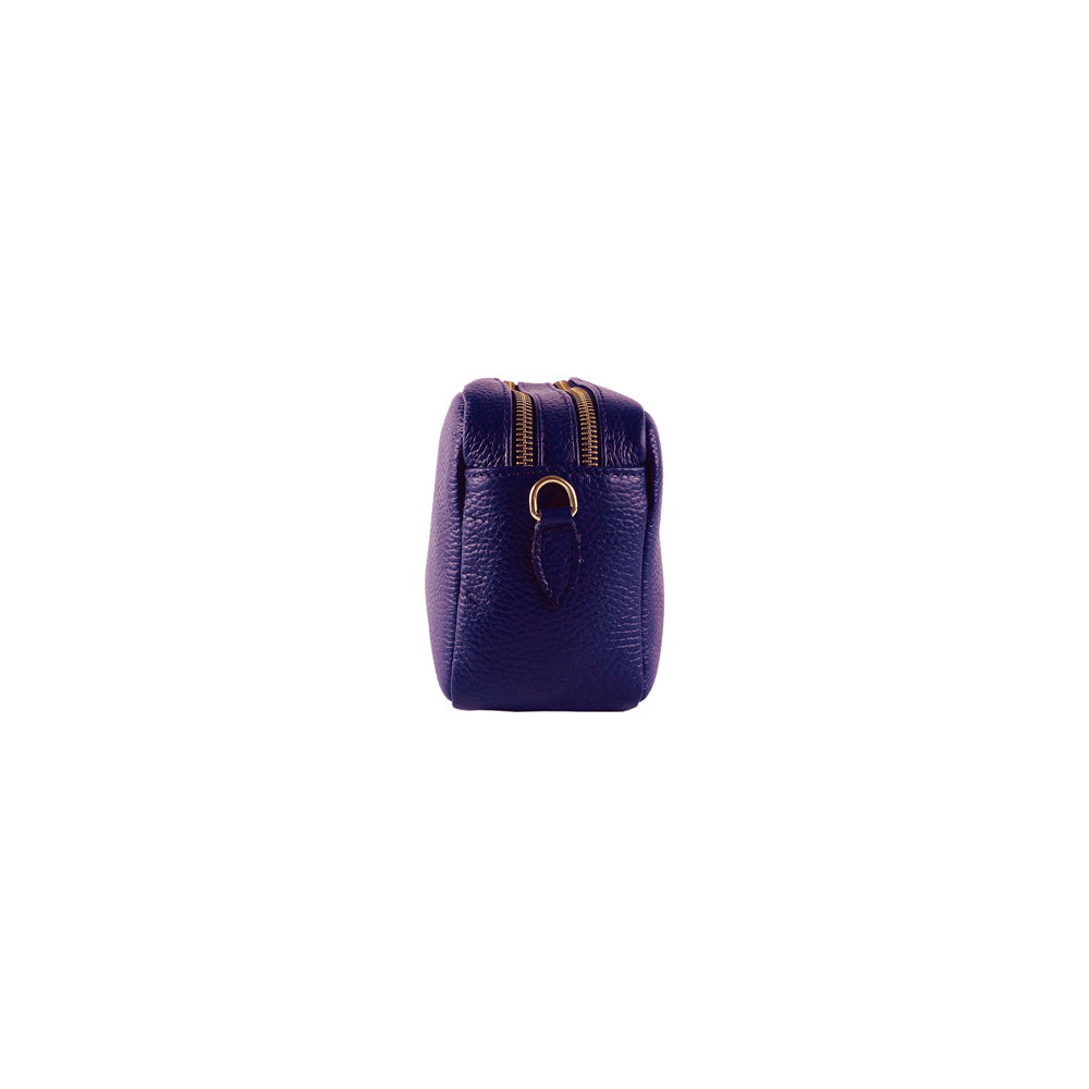 Women's Double Zip Shoulder Bag in Genuine Leather Made in Italy.