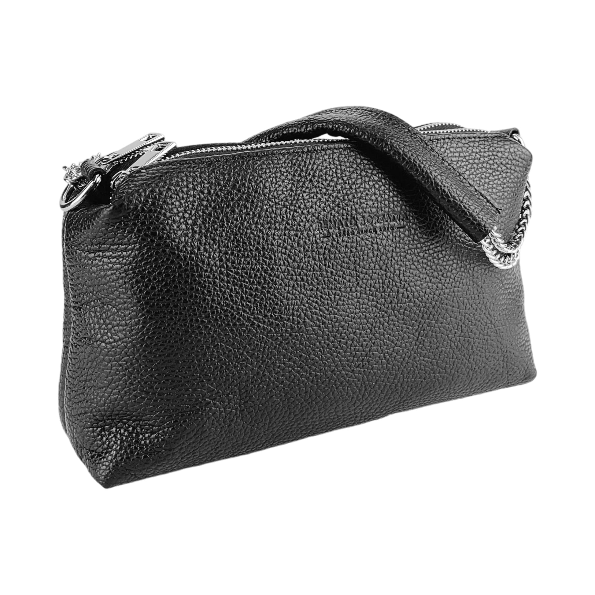 Women's Handbag with Double Zip in Genuine Leather