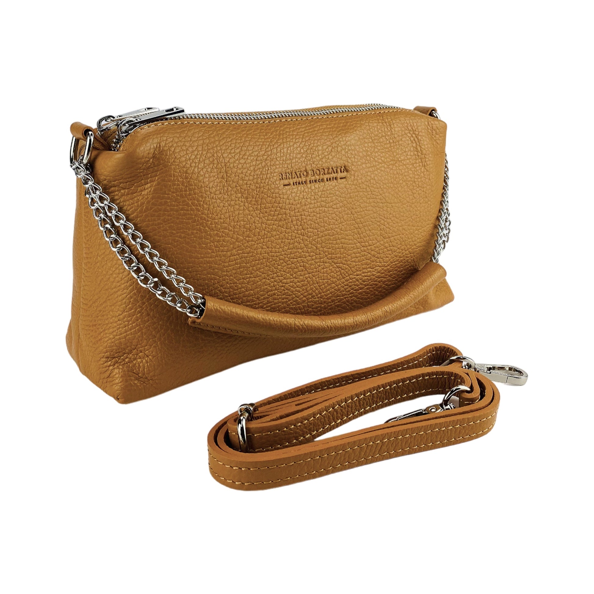 Women's Handbag with Double Zip in Genuine Leather