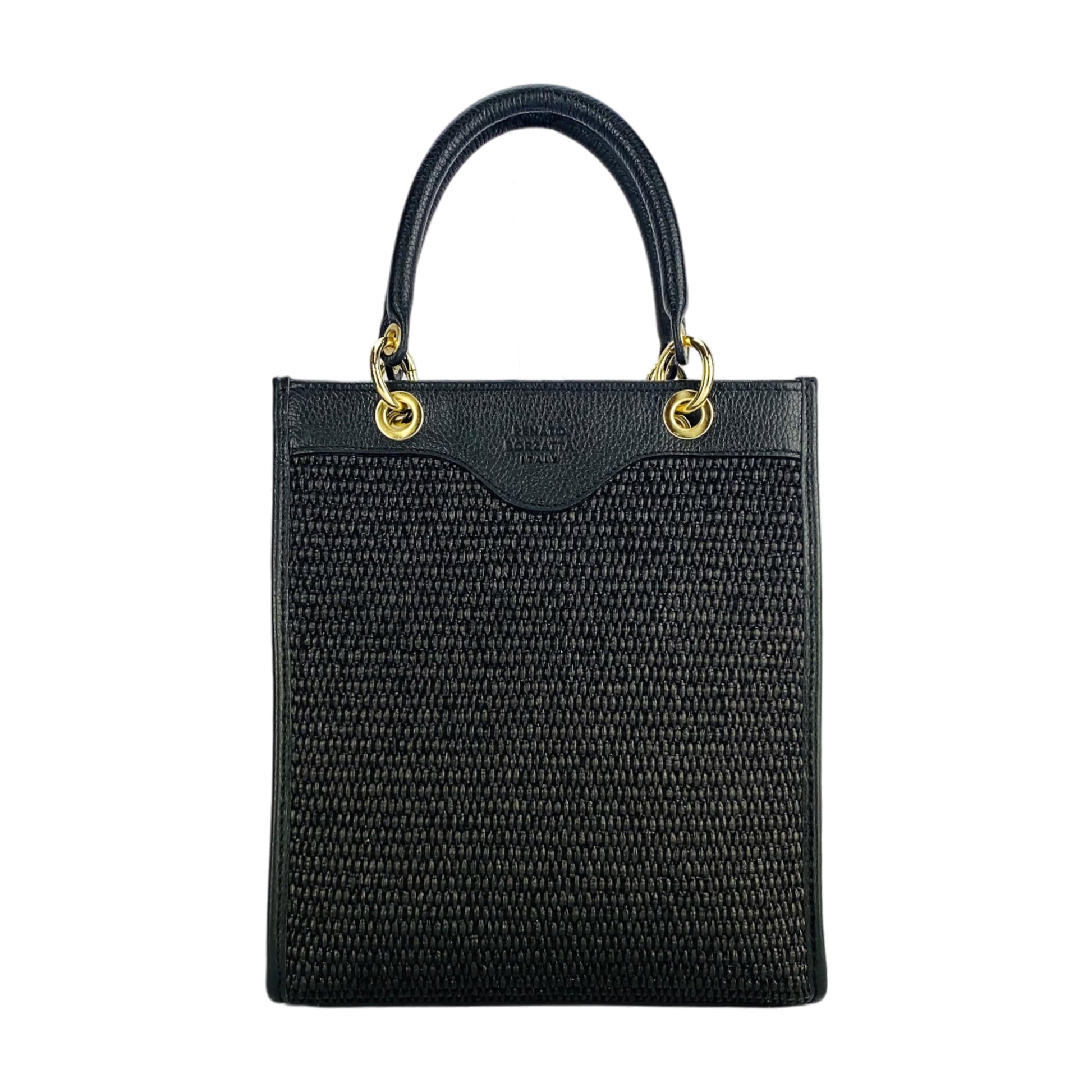 Women's Vertical Handbag in Genuine Leather and Straw