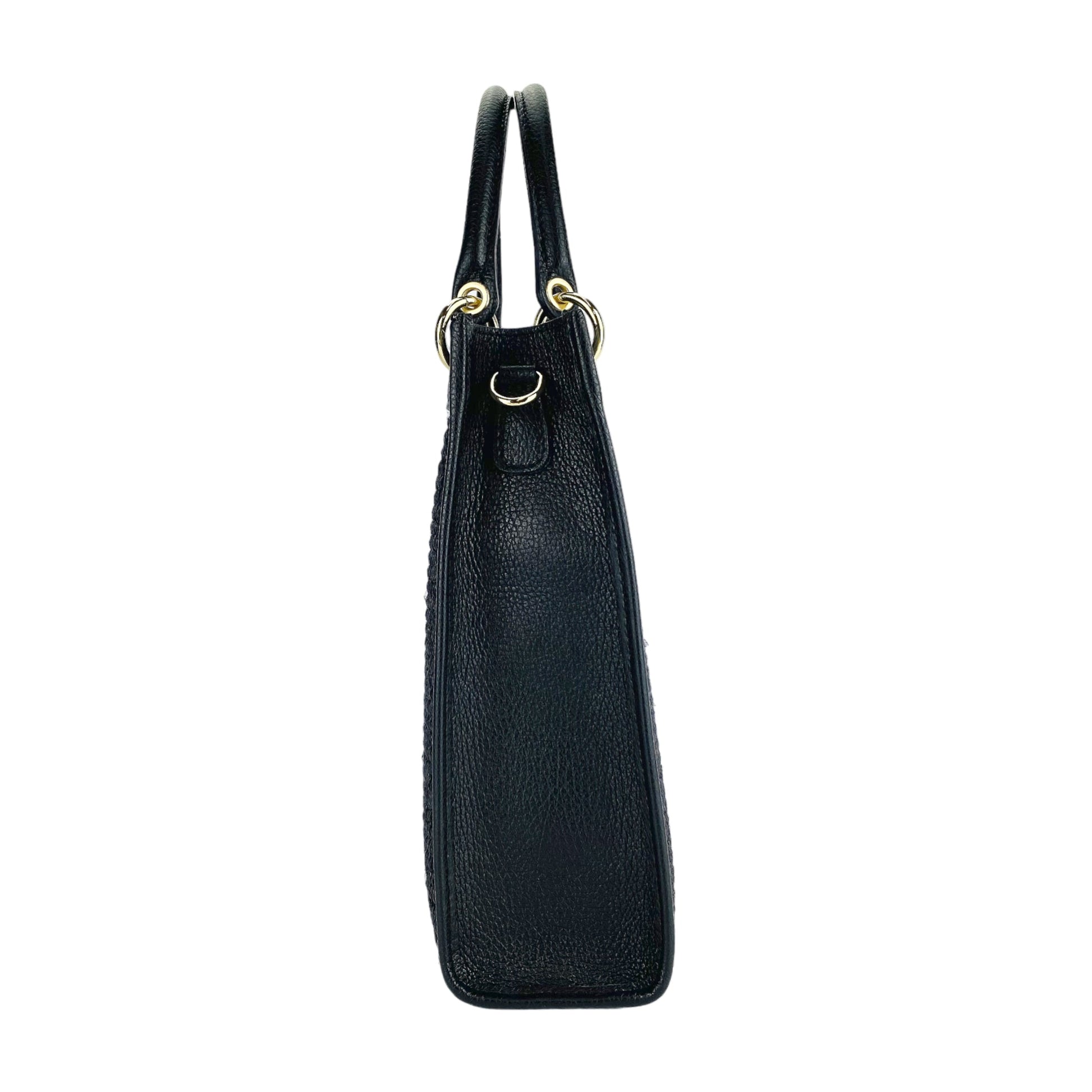 Women's Vertical Handbag in Genuine Leather and Straw