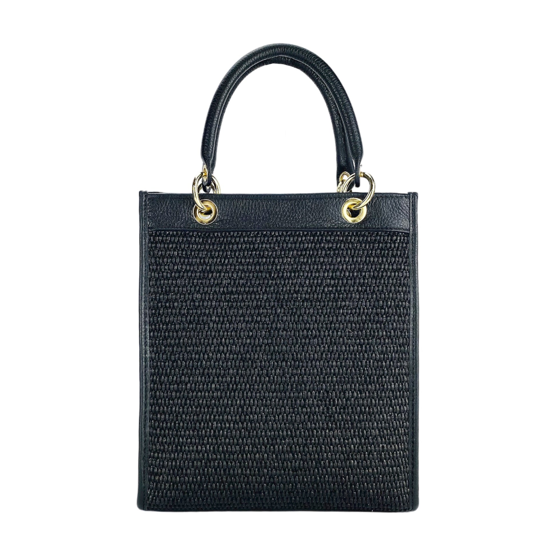 Women's Vertical Handbag in Genuine Leather and Straw