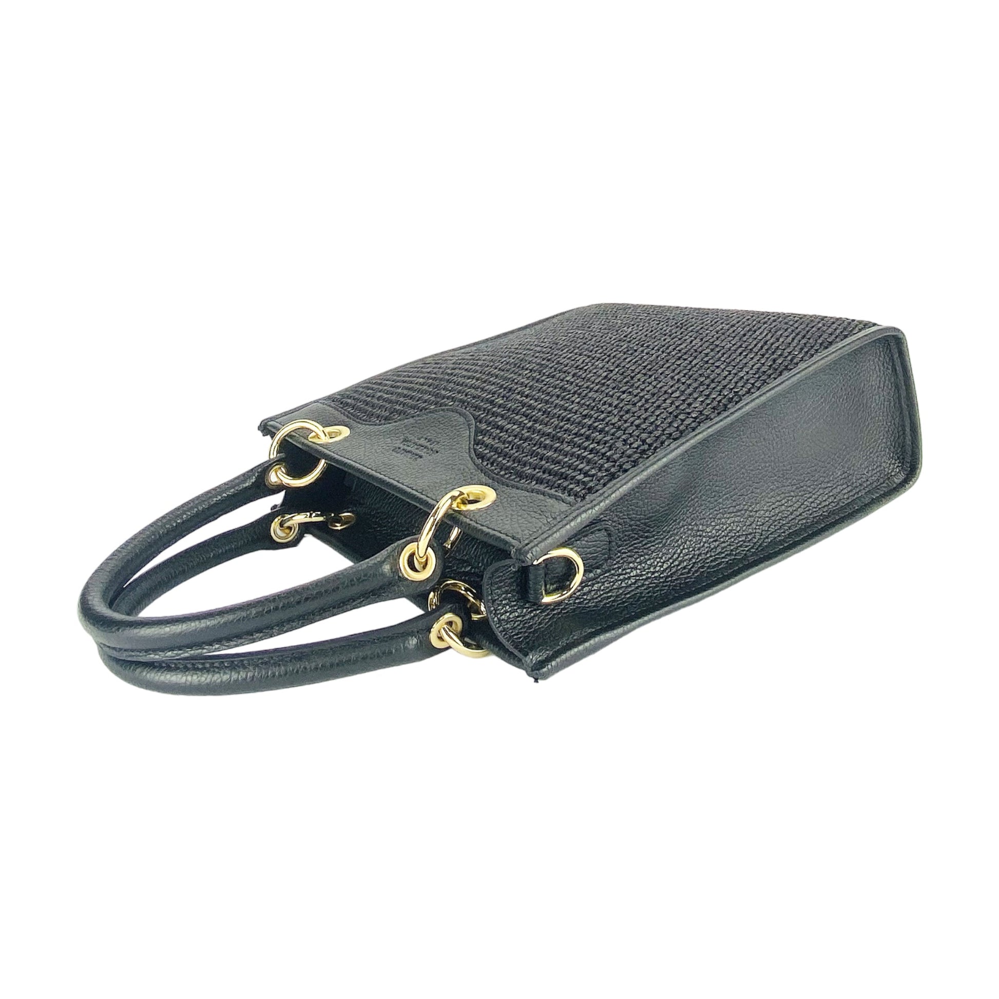 Women's Vertical Handbag in Genuine Leather and Straw