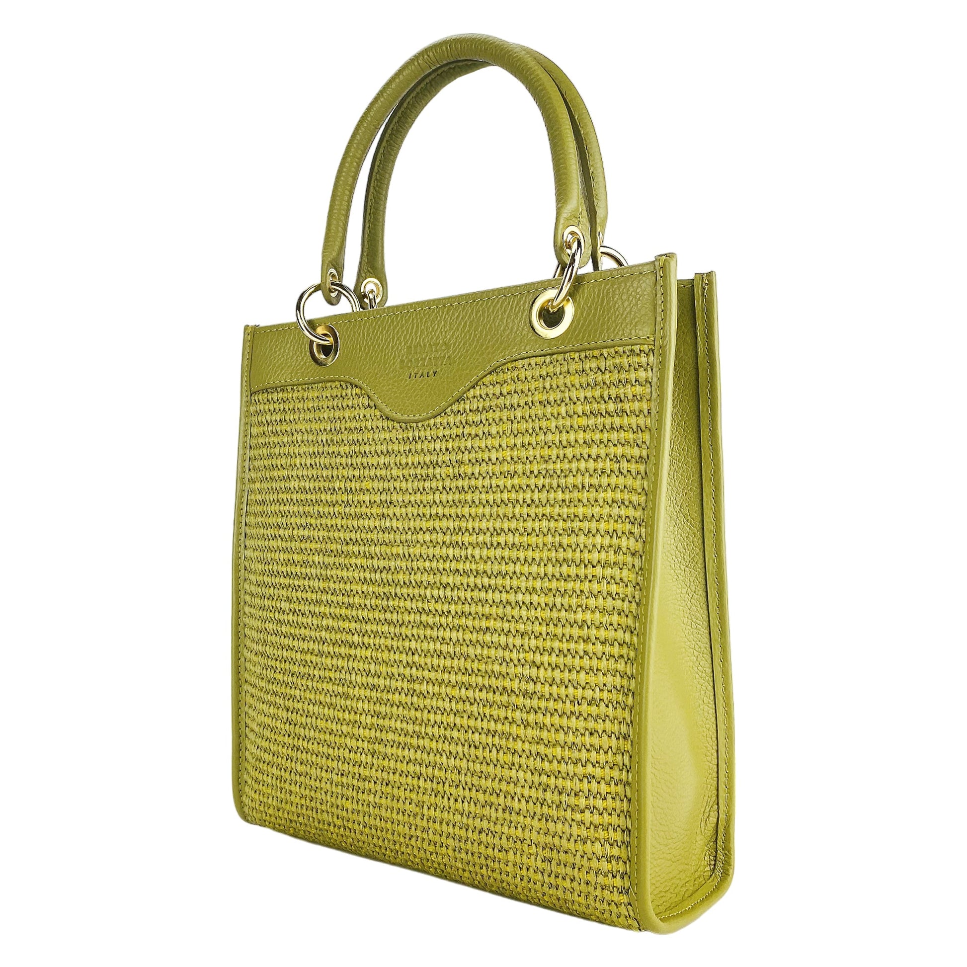 Women's Handbag Vertical in Genuine Leather and Straw Made in Italy