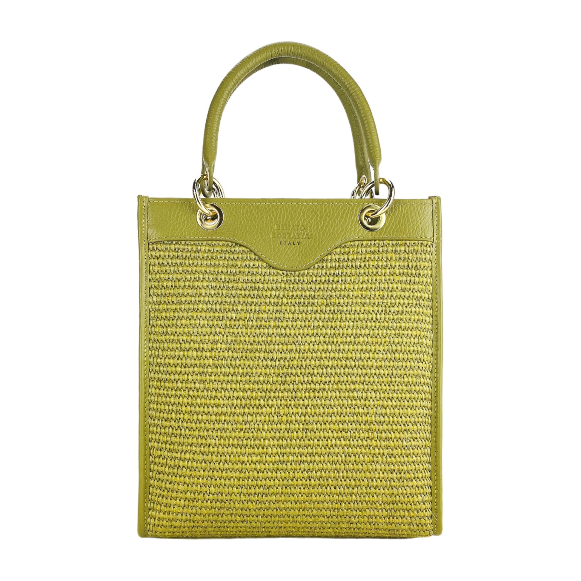 Women's Handbag Vertical in Genuine Leather and Straw Made in Italy