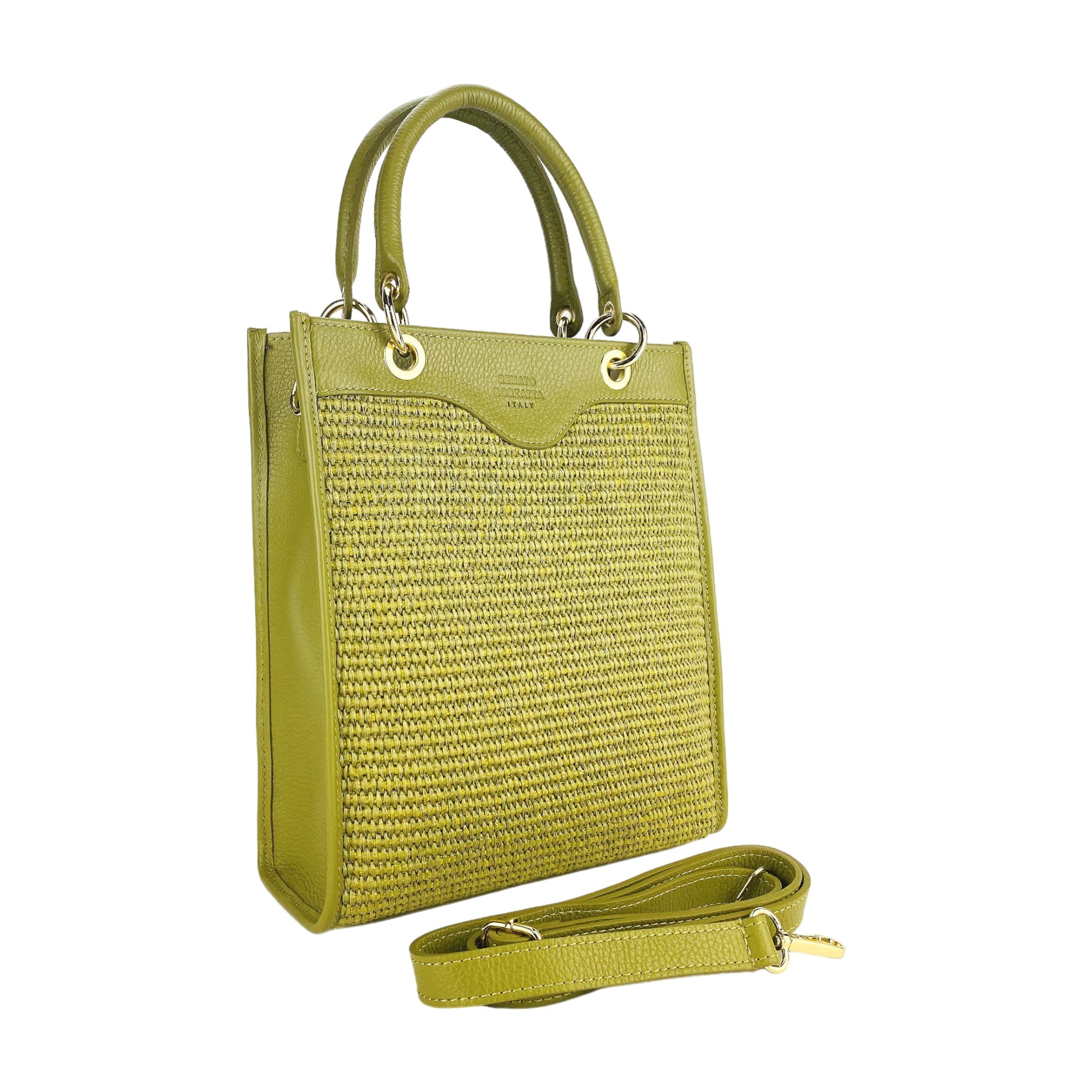 Women's Handbag Vertical in Genuine Leather and Straw Made in Italy