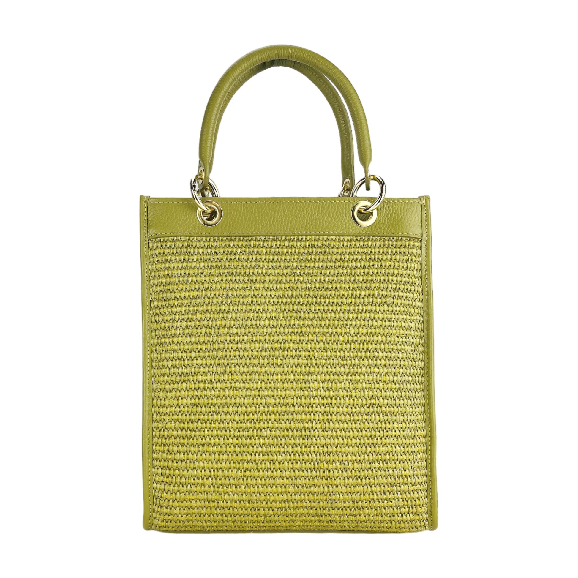 Women's Handbag Vertical in Genuine Leather and Straw Made in Italy