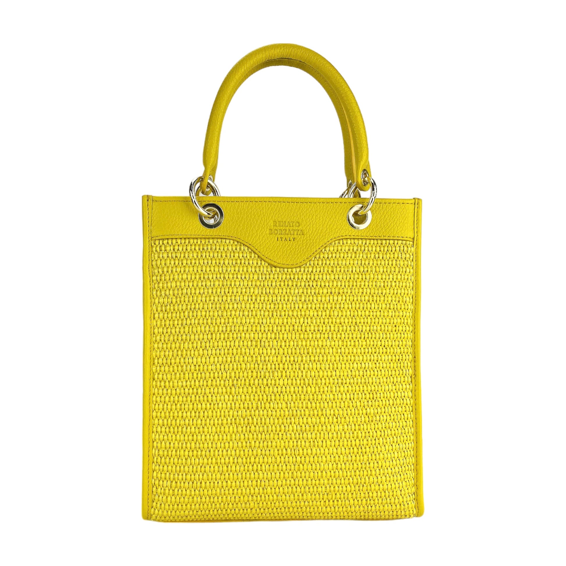 Women’s Vertical Handbag in Genuine Leather and Woven Straw – Made in Italy