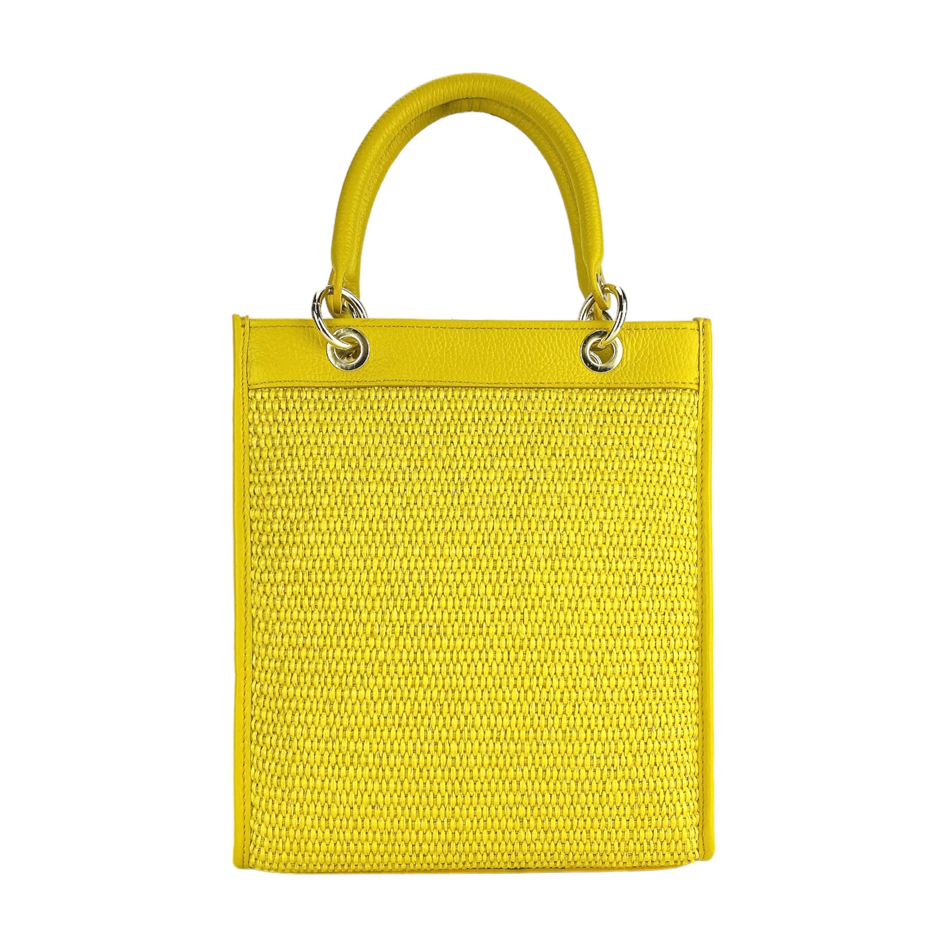 Women’s Vertical Handbag in Genuine Leather and Woven Straw – Made in Italy