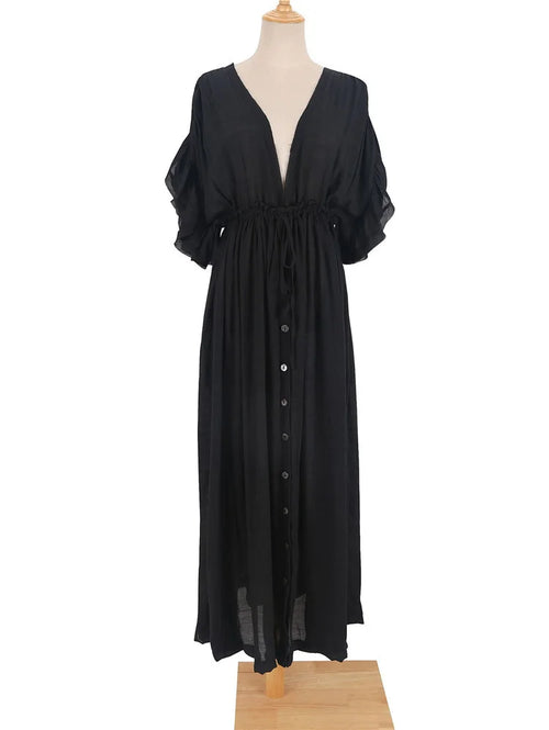 Summer Long Bikini Cover Ups for Women Solid V-Neck Kimono Beach