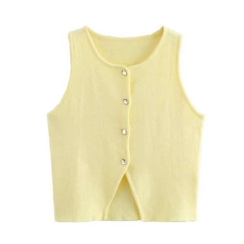TRAF White Knit Crop Top Women Button Short Tops Woman 2024 Summer