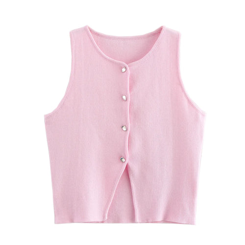 TRAF White Knit Crop Top Women Button Short Tops Woman 2024 Summer