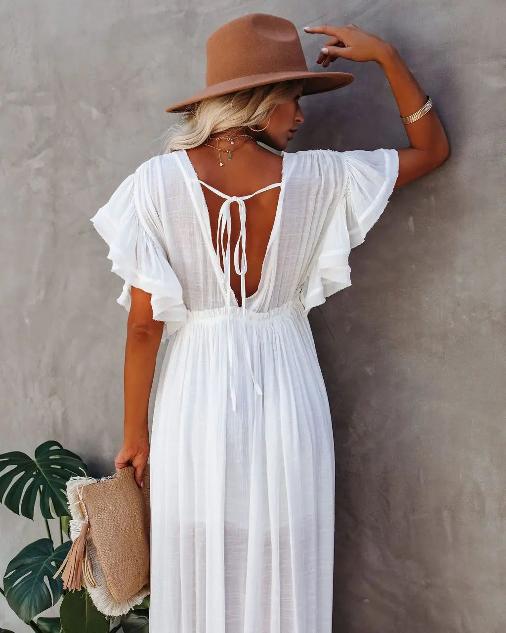 Summer Long Bikini Cover Ups for Women Solid V-Neck Kimono Beach