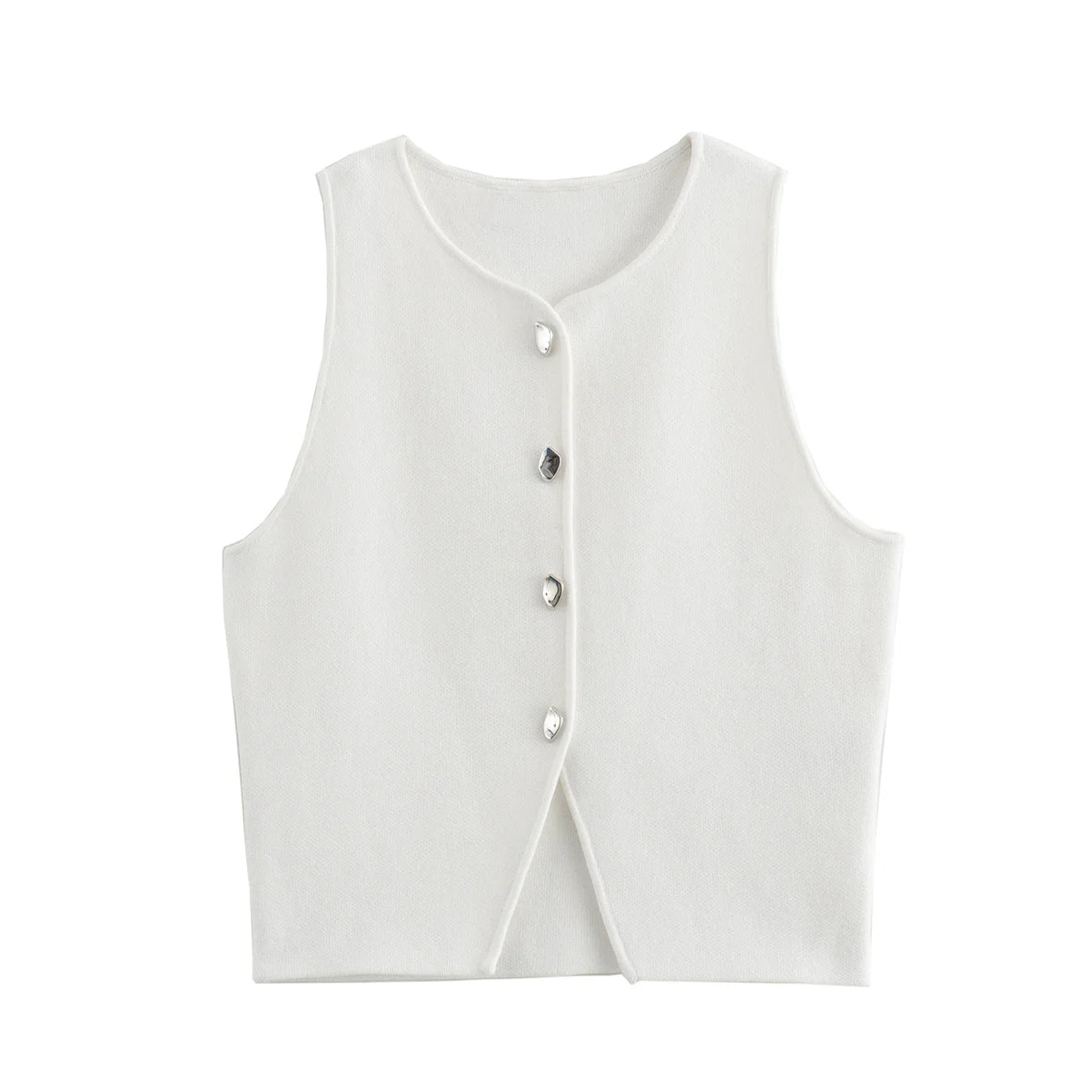 TRAF White Knit Crop Top Women Button Short Tops Woman 2024 Summer