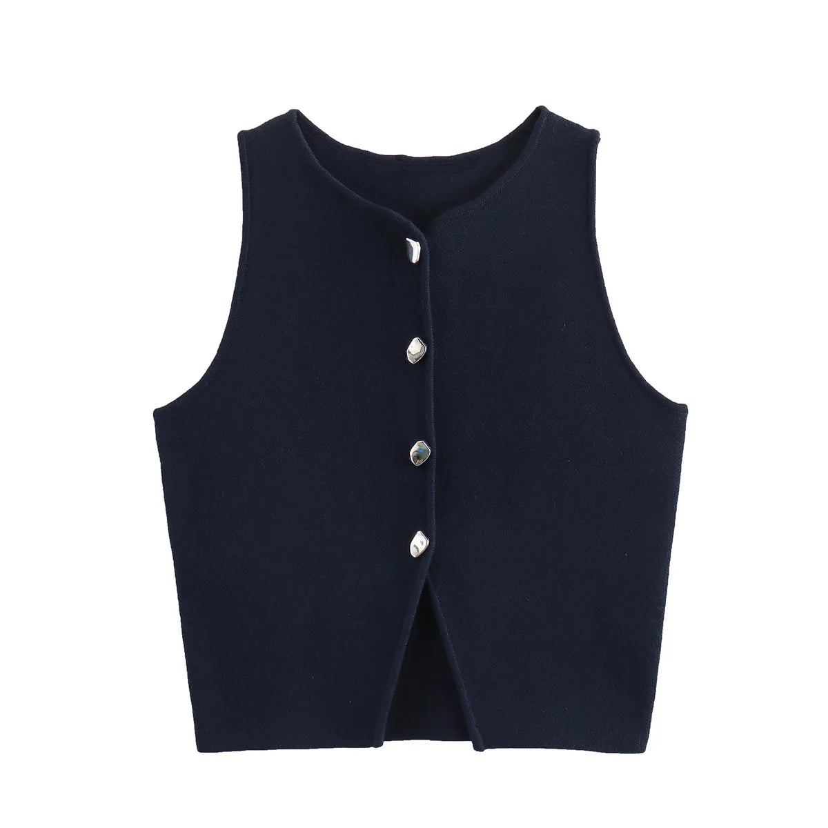 TRAF White Knit Crop Top Women Button Short Tops Woman 2024 Summer