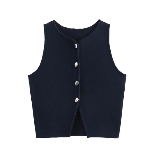 TRAF White Knit Crop Top Women Button Short Tops Woman 2024 Summer